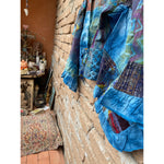 ECO WRAP TOP Blue 60s and 70s Patchwork Cotton With Ruffles Crop Hippie Boho