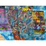 ECO WRAP TOP Blue 60s and 70s Patchwork Cotton With Ruffles Crop Hippie Boho