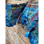 ECO WRAP TOP Blue 60s and 70s Patchwork Cotton With Ruffles Crop Hippie Boho