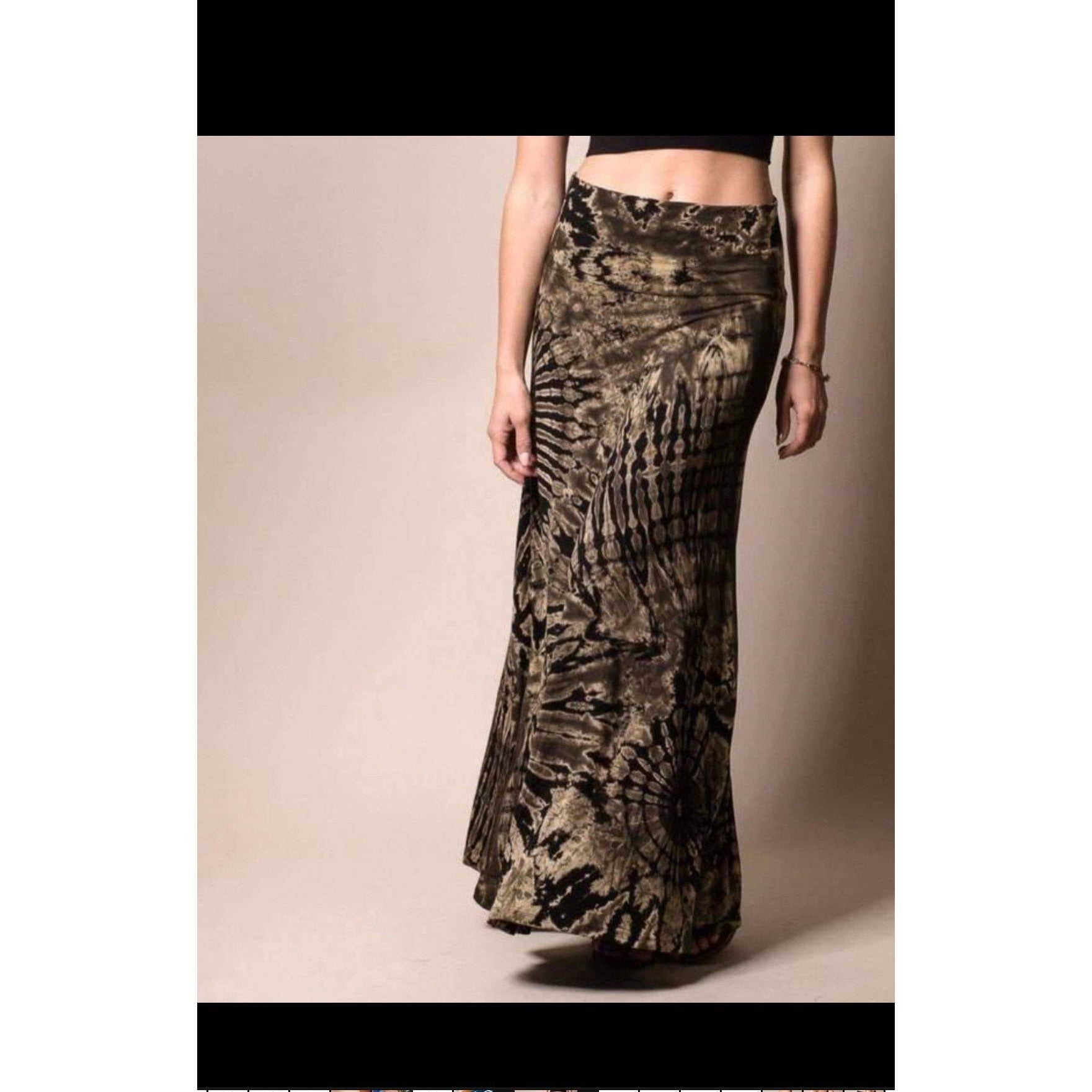 STRETCH MAXI SKIRT Tie Dye Black Tan small to large