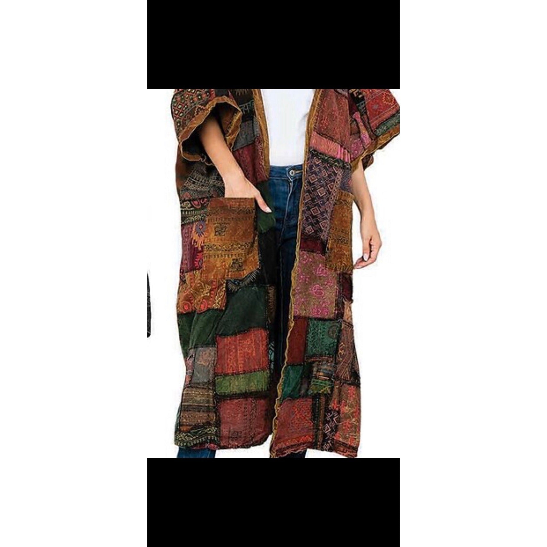 COTTON PATCHWORK DUSTER, Men’s Women’s Coat, Hippie Overcoat Patchwork, Boho Jacket Bell Sleeve, Eco Boho Unisex Multicolor Fits xs-3x