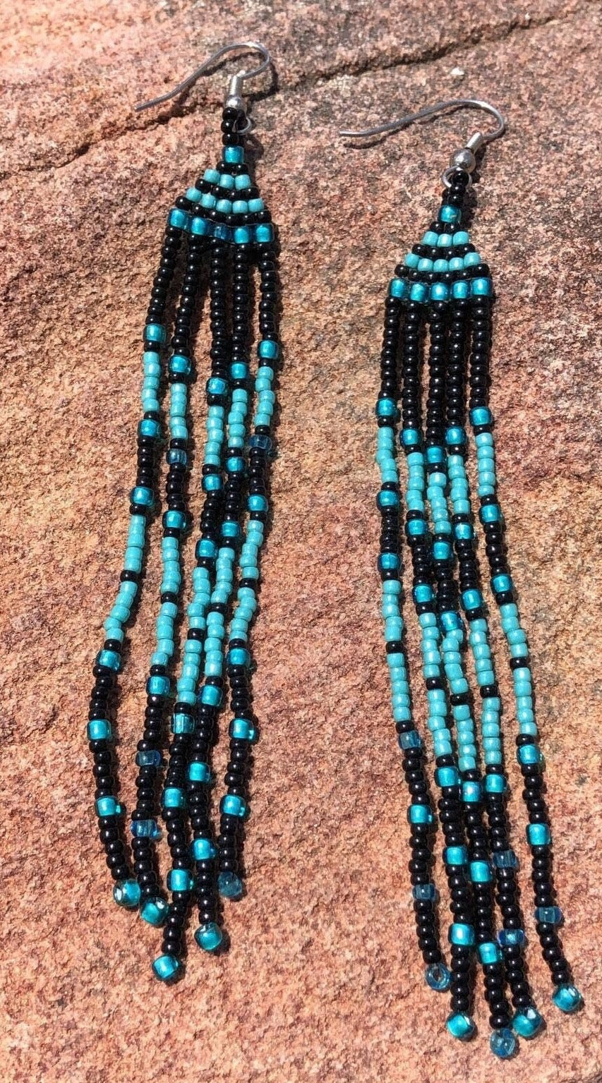 HAND BEADED EARRINGS Made on Navajo Reservation by Tina Native American Made