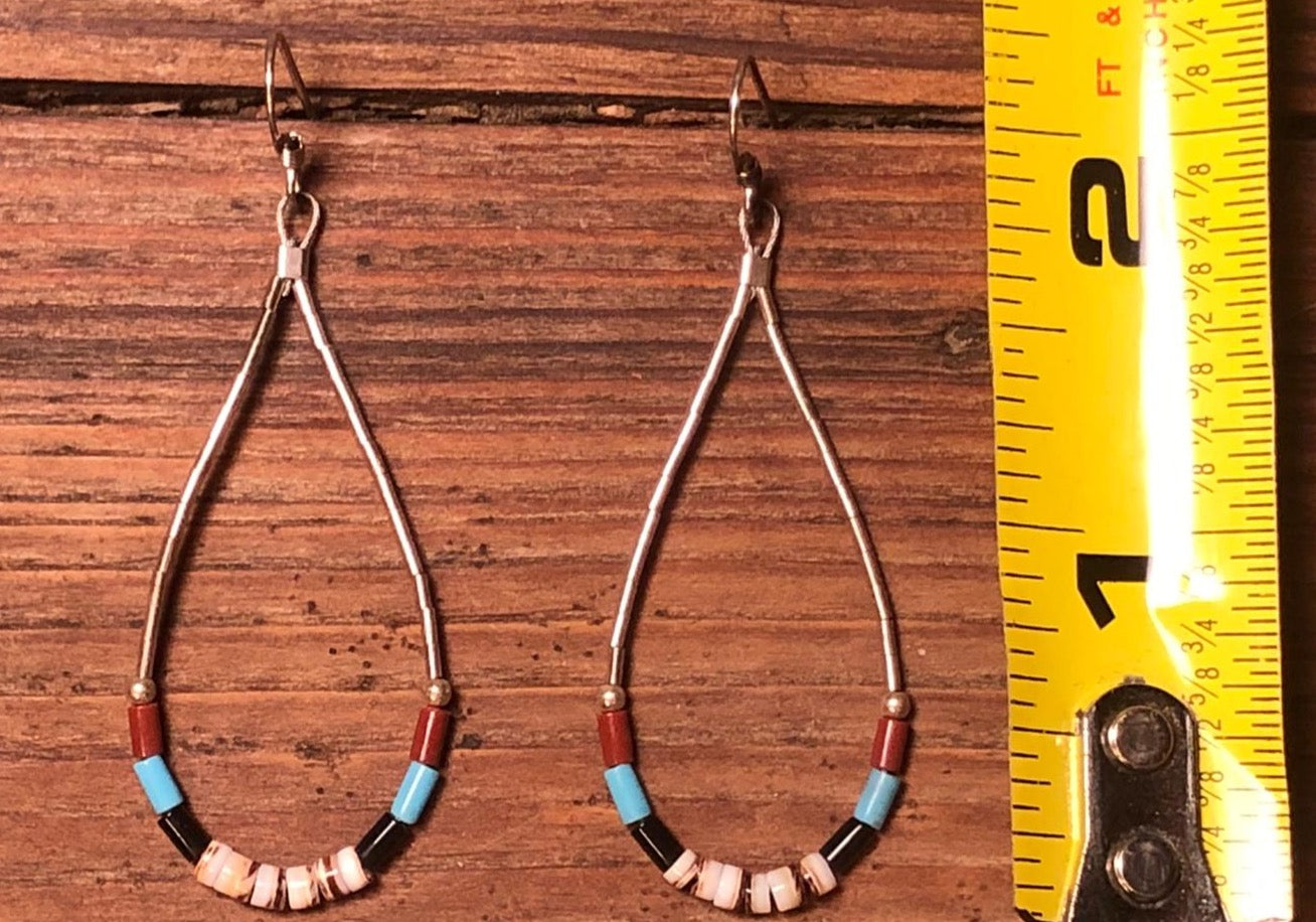 SILVER BEADED EARRINGS Zuni Mini Sterling  with Coral Turquoise