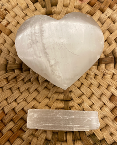 SELENITE CRYSTAL HEALING Heart & Mini Wand Set (Love & Light Set)