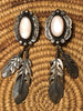 VINTAGE FEATHER EARRINGS Silver Pink Abalone