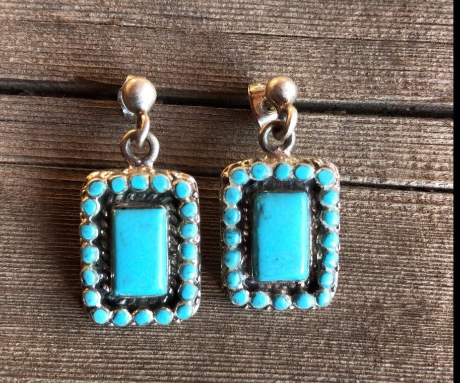 TURQUOISE NATIVE EARRINGS Studs Turquoise with Dangle Navajo Native American