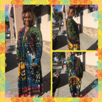 Happy Black Rainbow Tie Dye Bohemian Duster Jacket wjth Pockets