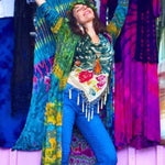 Happy Black Rainbow Tie Dye Bohemian Duster Jacket wjth Pockets