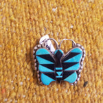 NATIVE INLAY PENDANT Vintage Zuni butterfly Pin Unisex turquoise and Ony