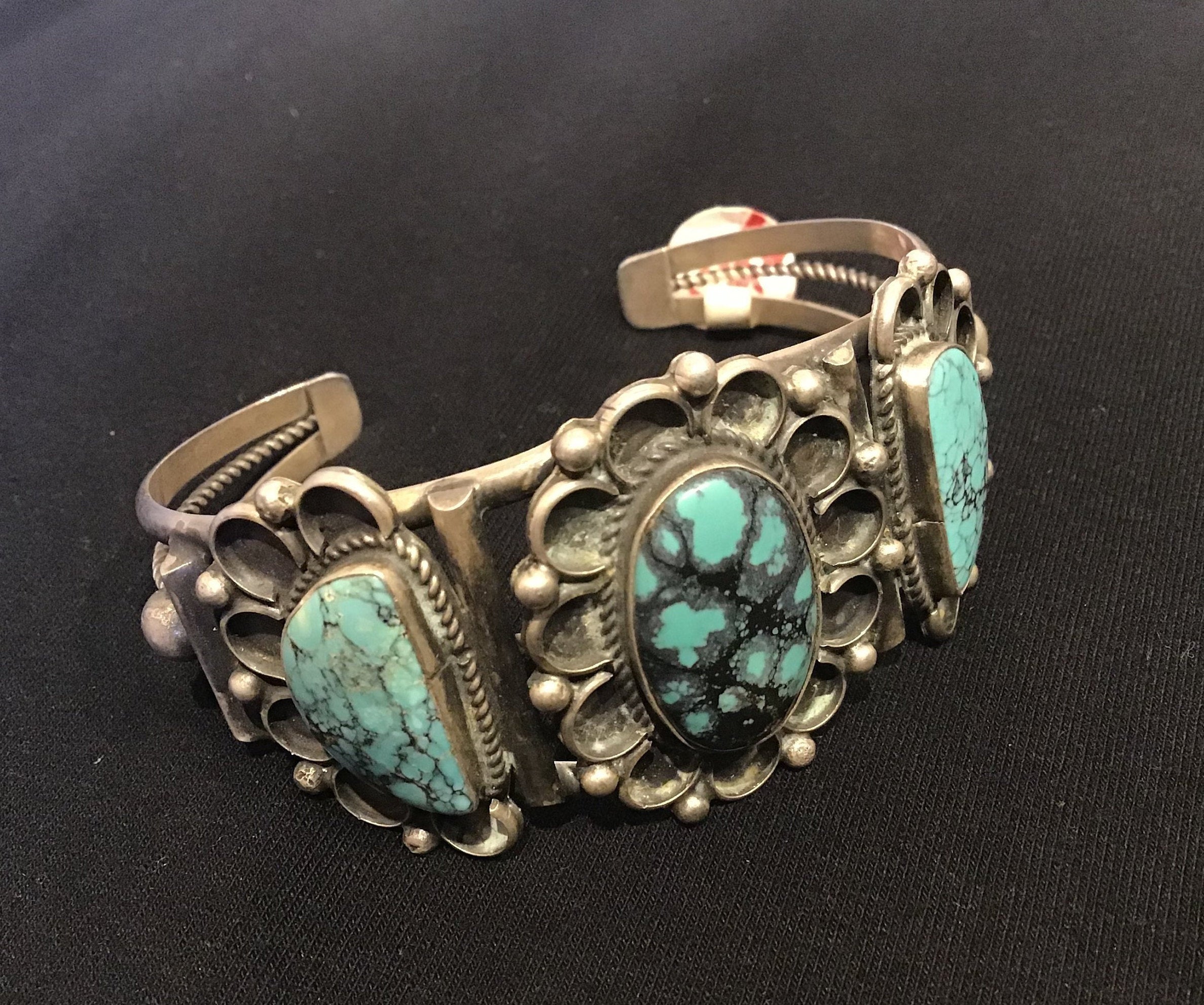 Turquoise Cuff Bracelet Native American Navajo Vintage Genuine Sterling Silver