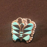 NATIVE INLAY PENDANT Vintage Zuni butterfly Pin Unisex turquoise and Ony