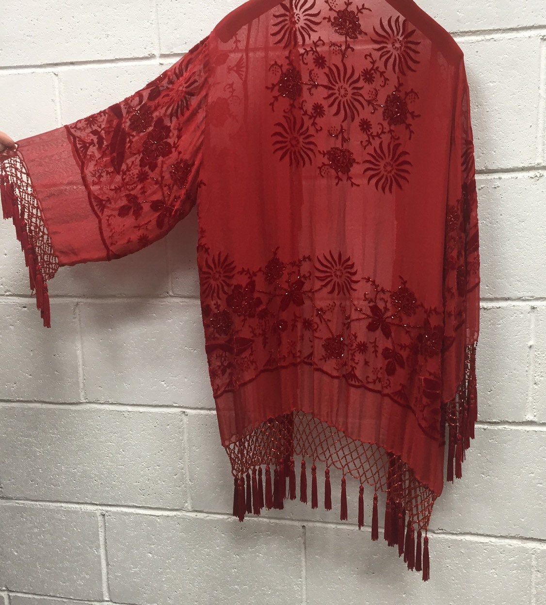 Fringe Silk Kimono One Size Fits All