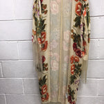 HAND-BEADED FLOWER KIMONO Burnout Silk Velvet Handmade Handbeaded Flower Gypsy Fringed Kimono Duster