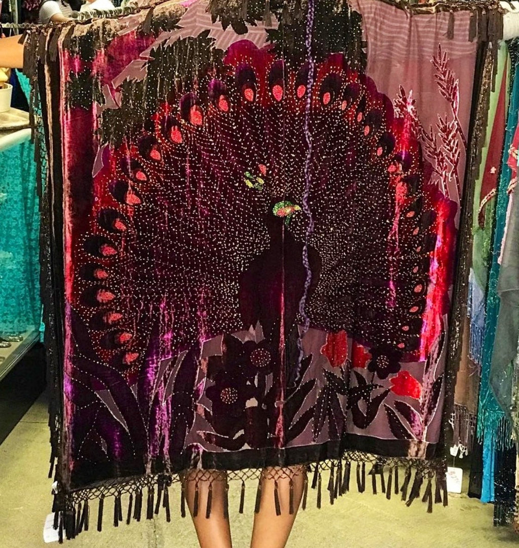 SUPER QUEEN PEACOCK 100% Silk Beaded Kimono One Size Plus Size