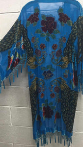 Beaded Silk Kimono One Size Fits All, Burnout Velvet Extra Hand Beading, Tassels