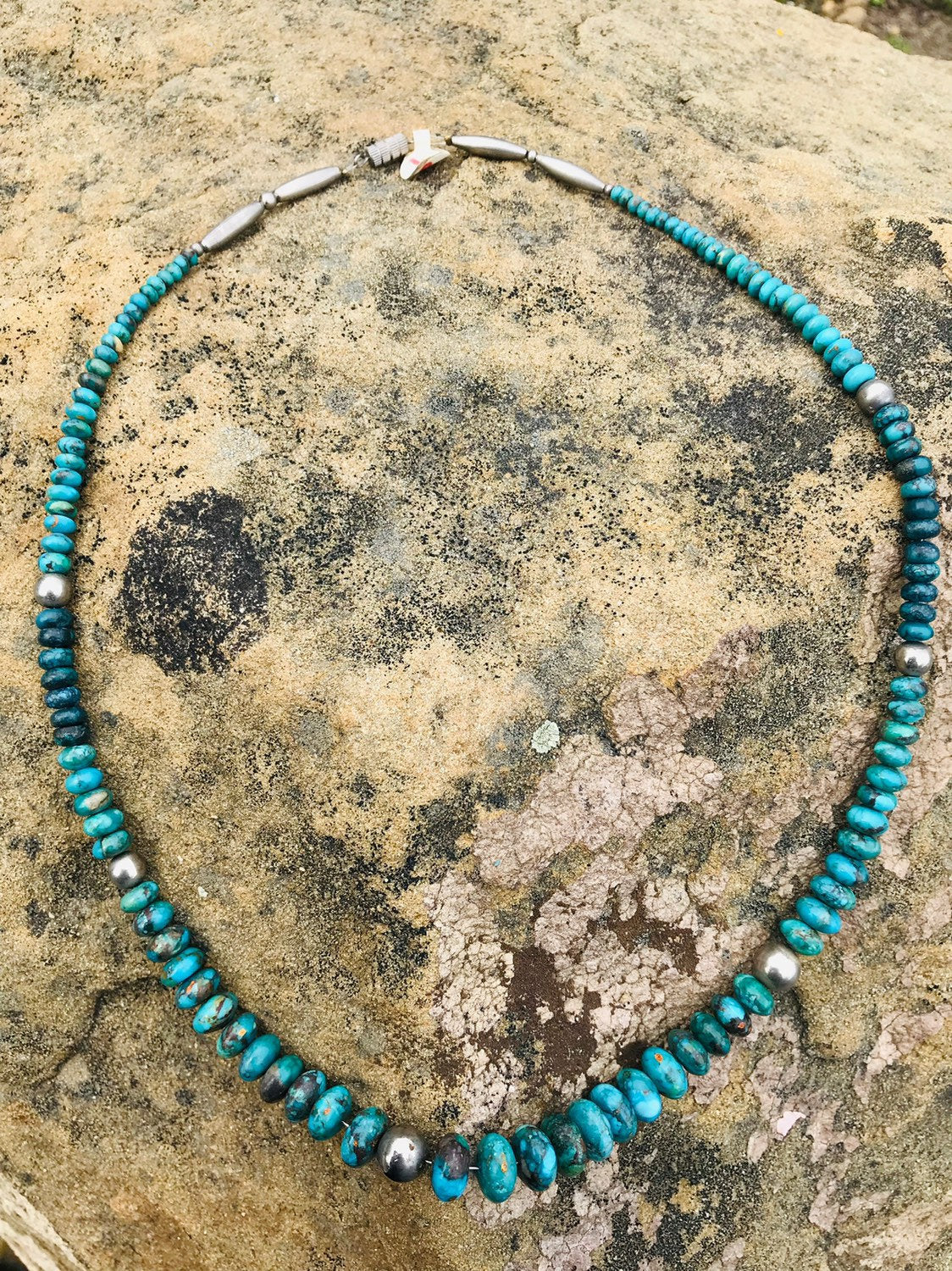 Navajo Turquoise Necklace Beaded Made in New Mexico Silver Beads