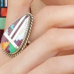 NATIVE INLAY RING unisex adjustable Native American inlay ring