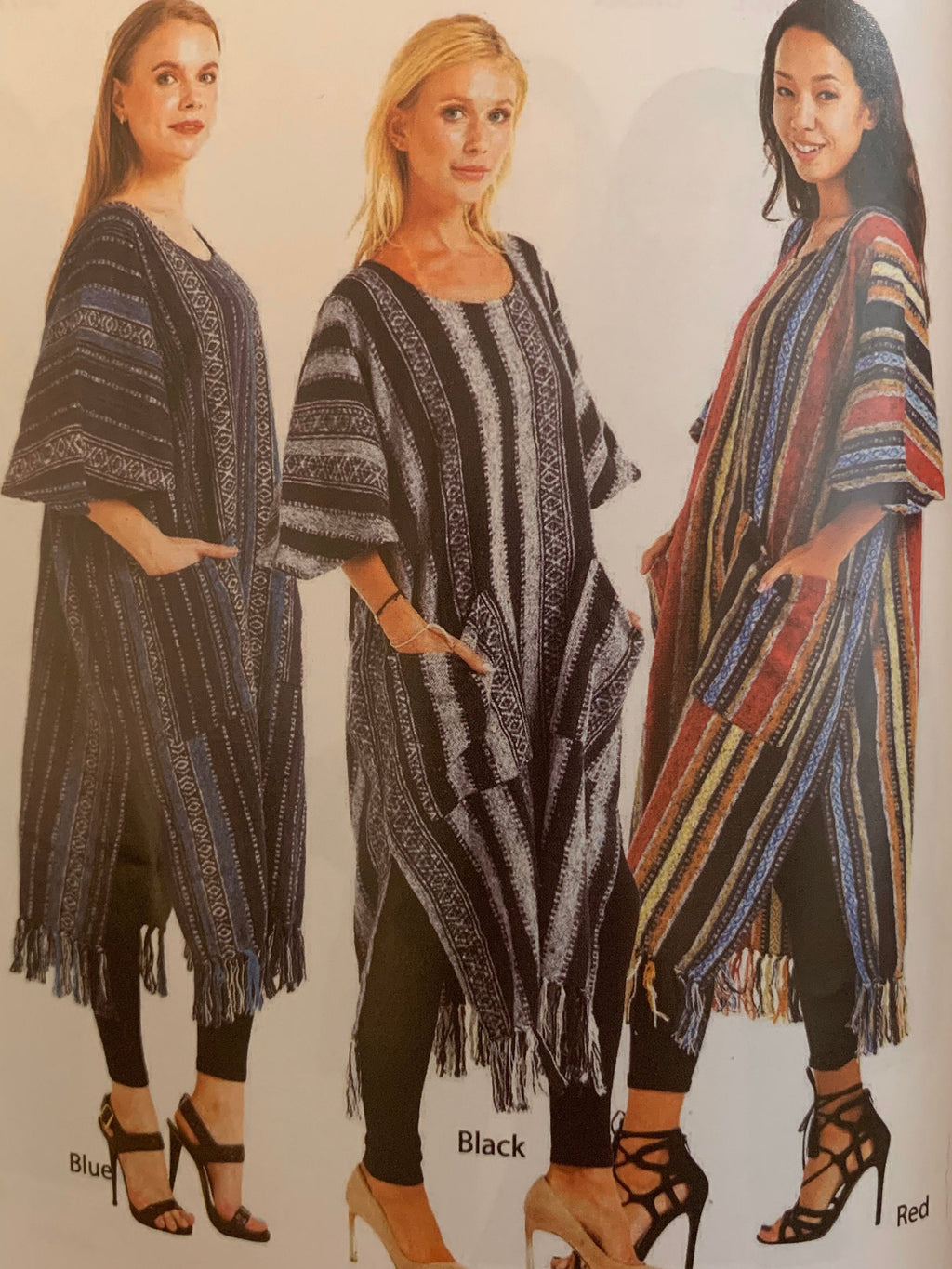 UNISEX WOMEN'S PONCHO Striped Tribal One Size to Plus