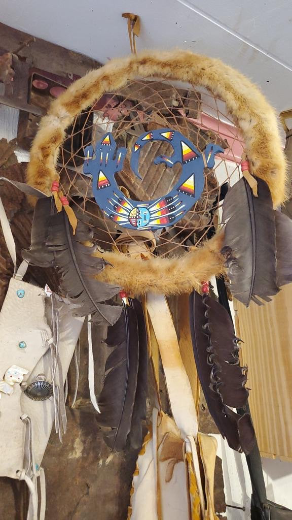 NATIVE HANDMADE RARE Dream Catcher Handpainted With FEathers