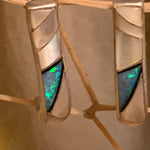 ZUNI VINTAGE EARRINGS Half Hoops Opal, Onyx, Abalone Shell Posts