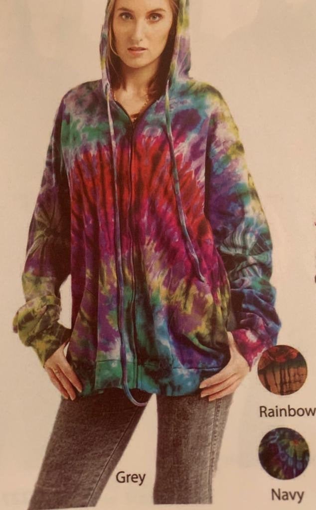 UNISEX TIE-DYE HOODIE Tie Dye Zip Up Cotton with pockets Choose Your Color