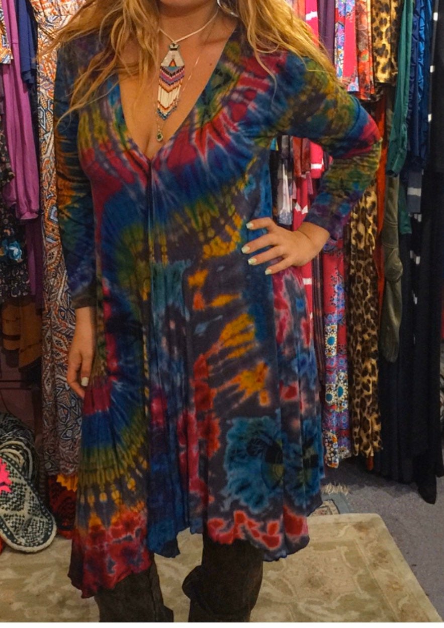 ONE SIZE TIE Dye Hippie Boho Tunic Fun Front Wear As a Dress