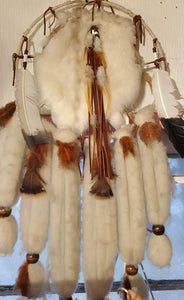 VINTAGE NATIVE DREAMCATCHER Handmade With Wool ANd Leather