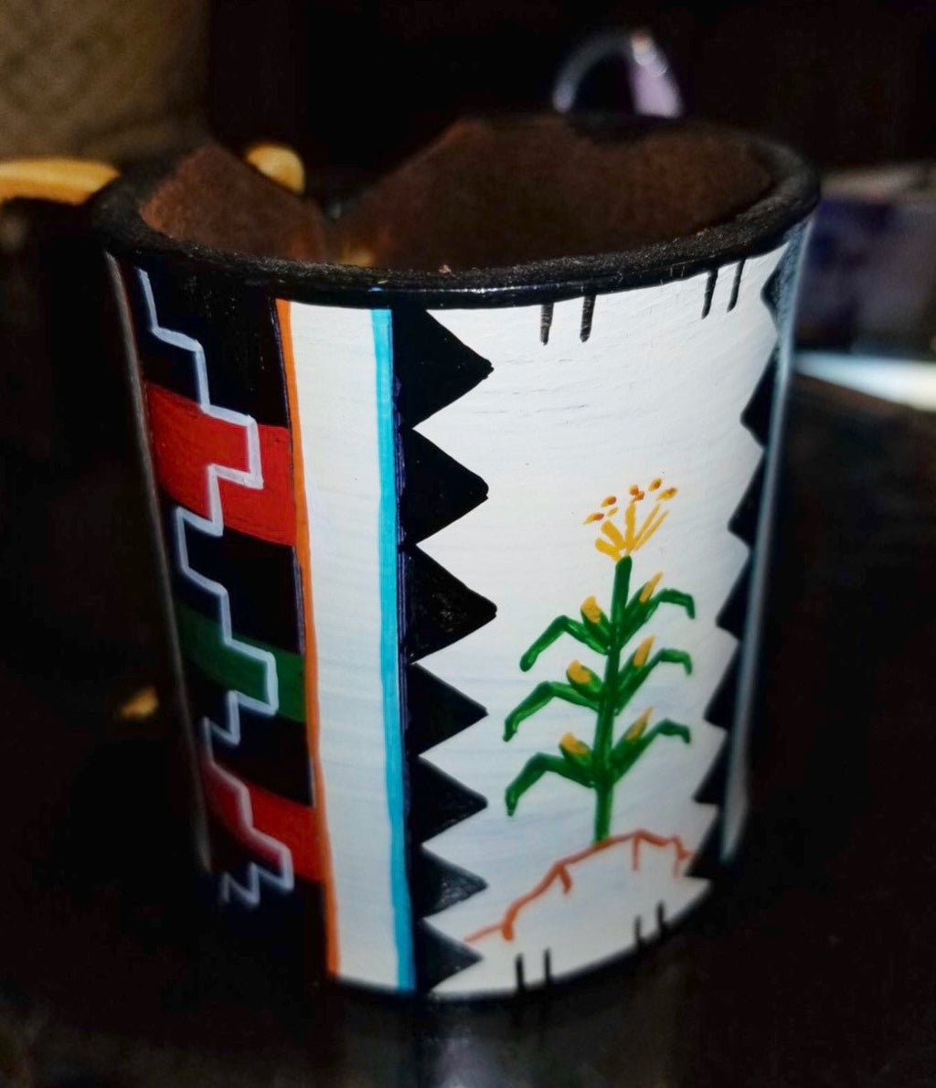 NATIVE LEATHER CUFF Unisex Man Handmade Handpainted Mens Or Unisex Navajo Native American Handmade