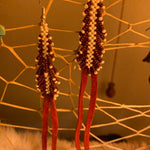 NATIVE HANDBEADED EARRINGS One Of a Kind Red Feather Design
