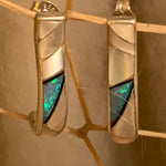 ZUNI VINTAGE EARRINGS Half Hoops Opal, Onyx, Abalone Shell Posts