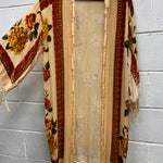 SIlK VELEVT KIMONO BUrnout FAbric WIth Roses STunner HAndbeAded ANd tAssels