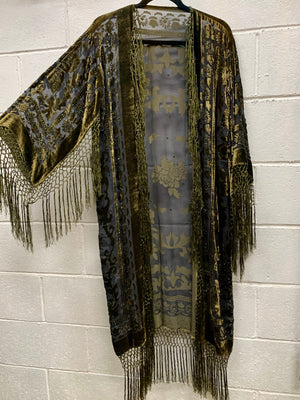 FRINGE BURNOUT KIMONO sIlk Velvet One Size