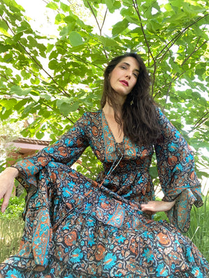 Sorceress Stevie Maxi Dress Long Sleeve Ruffle Tiered Boho Dress | Witchy Stevie Nicks-Inspired Gown | 70% Silk | XS to 5X M/l / Black Groovy Sorceress Stevie Maxi Dress Long Sleeve Ruffle Tiered Boho Dress | Witchy Stevie Nicks-Inspired Gown | 70% Silk | XS to 5X M/l / Black Groovy