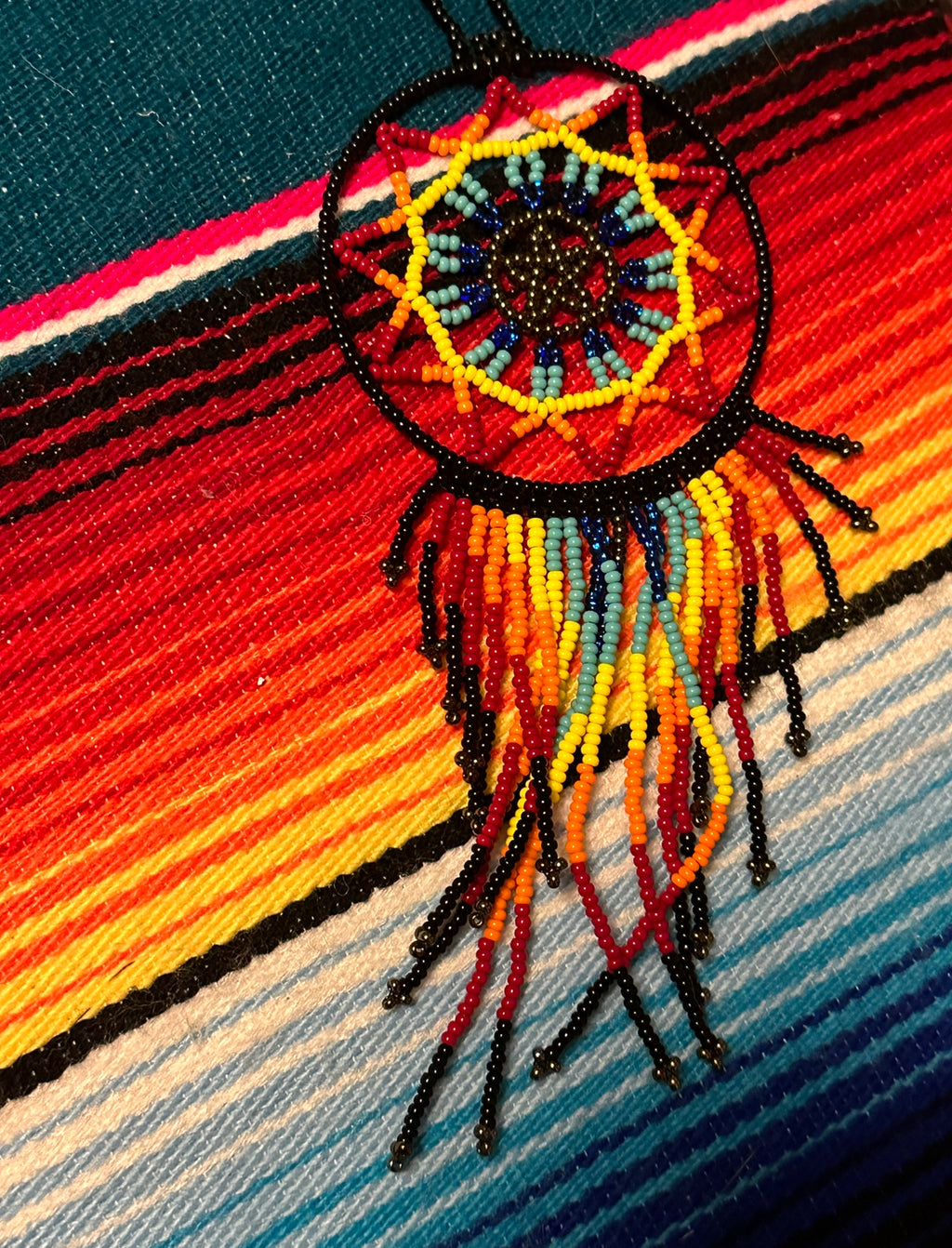 Rainbow Unisex Hippie Handmade Native American 10 inch Navajo Jesse Handbeaded Seed Beads Dreamcatcher