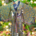 70s Fairy Bellbottom Pants, Palazzo Wide leg Silk Pants, Tinkerbell Print xs to xl