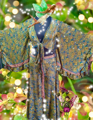70s Fairy Bellbottom Pants, Palazzo Wide leg Silk Pants, Tinkerbell Print xs to xl