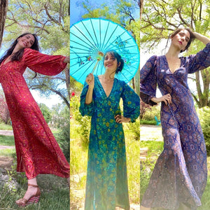CASS Elliot Dream a Little Dream | Vintage Silk Maxi Dress | Boho 3/4 Sleeve | XS to 5X