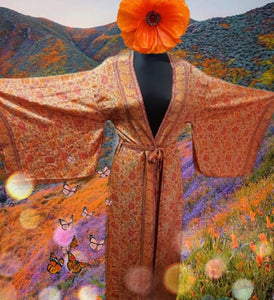 ANGEL WING KIMONO SILK ROBE Duster Jacket California Poppy