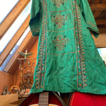 Penny Lane SILK MIDI DRESS Green Hippie 70s