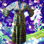 SPRING BOHO DRESS Moonlight Garden Silk Blend Hippie With Bell Sleeve