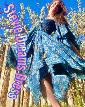 STEVIE DREAMS DRESS 70% Silk Two Layer Stevie Nicks Fleetwood Mac XS to 5X Blue Purple Red