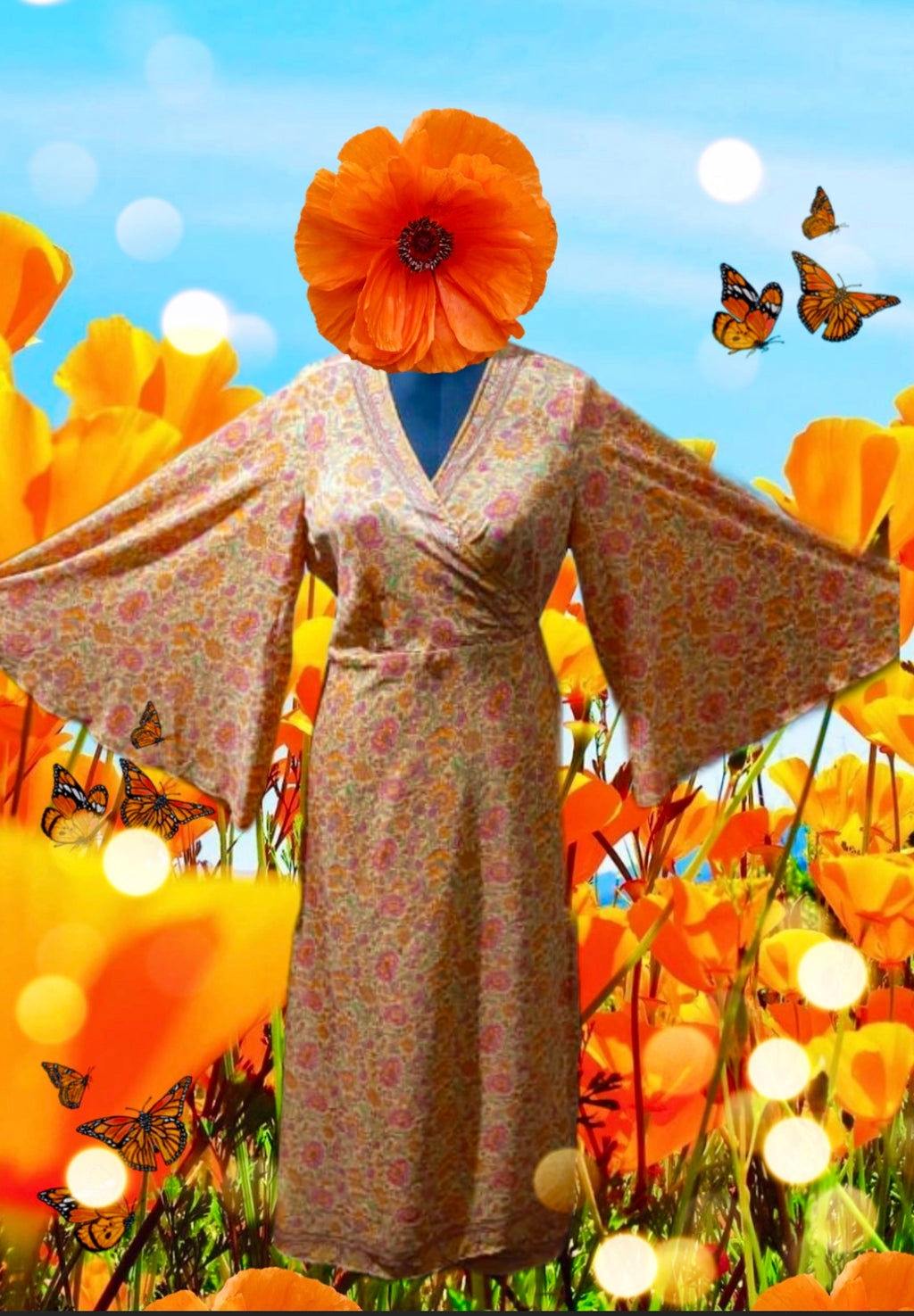 BUTTERFLY WRAP DRESS California Poppy Long Maxi Xs to 3x Plus