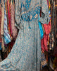 3/4 SLEEVE 100% SILK Blue Bell VINTAGE DRESS Fits to Xl Rose Maxi Long Bell Sleeve Cream Retro Flower